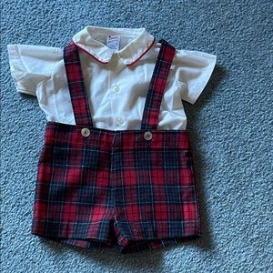 Plaid Suspender Shorts with White Shirt